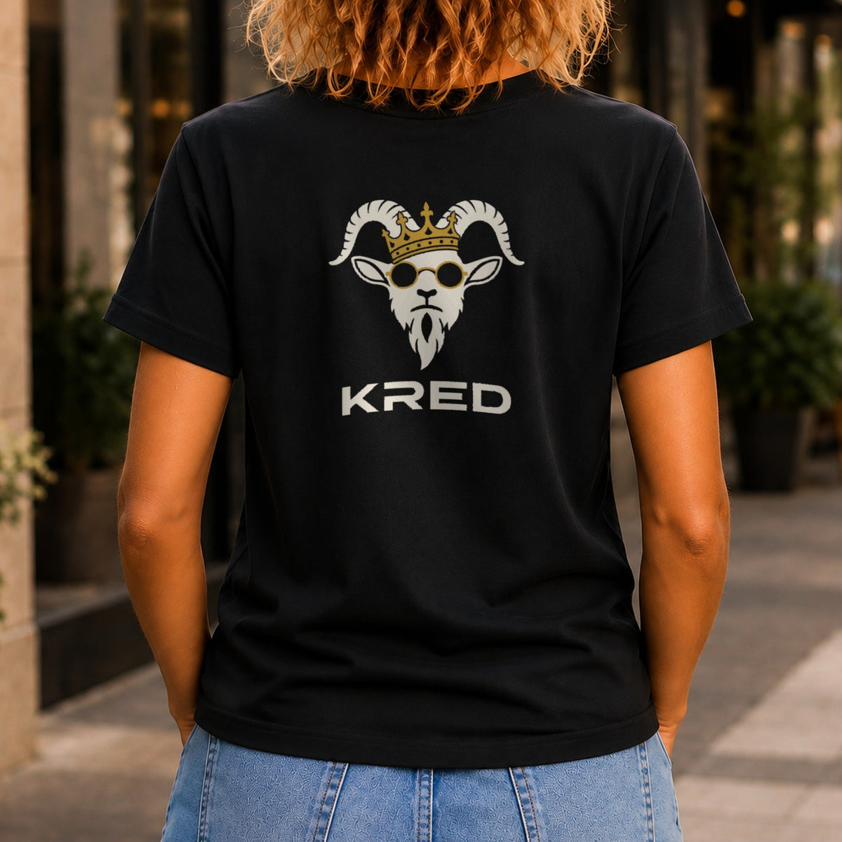 KRED Mascot Tee women's Black - crowned goat back print