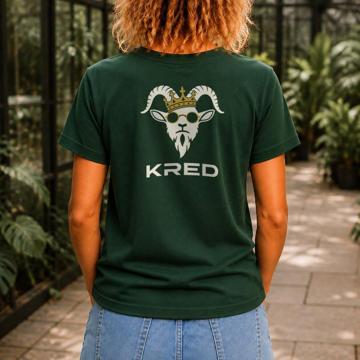 KRED Mascot Tee women's Forest Green - crowned goat back print