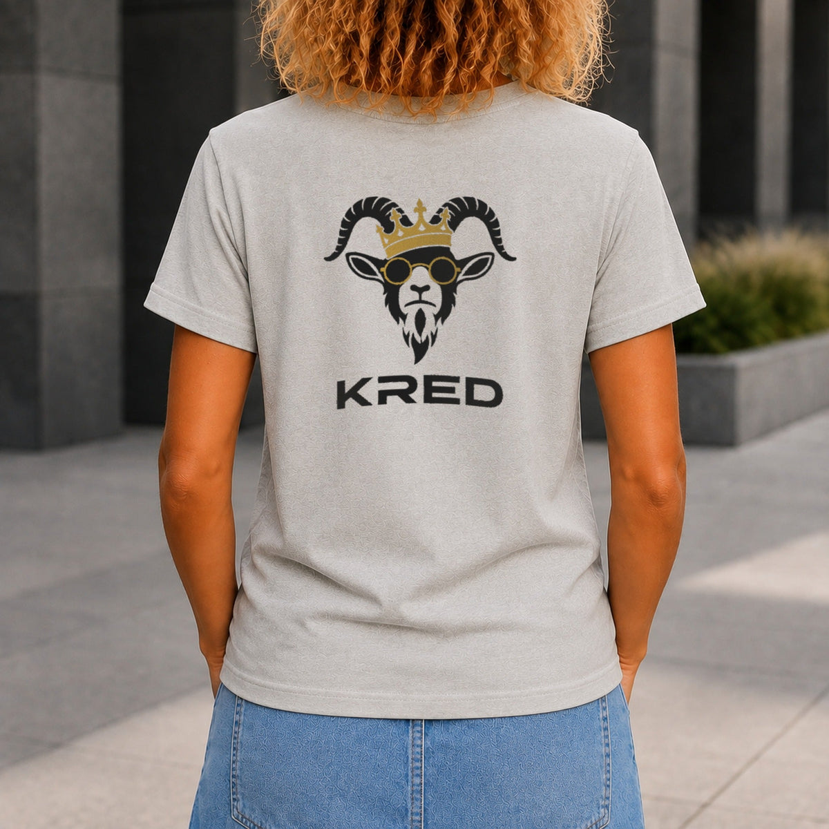 KRED Mascot Tee women's Grey Marble - crowned goat back print