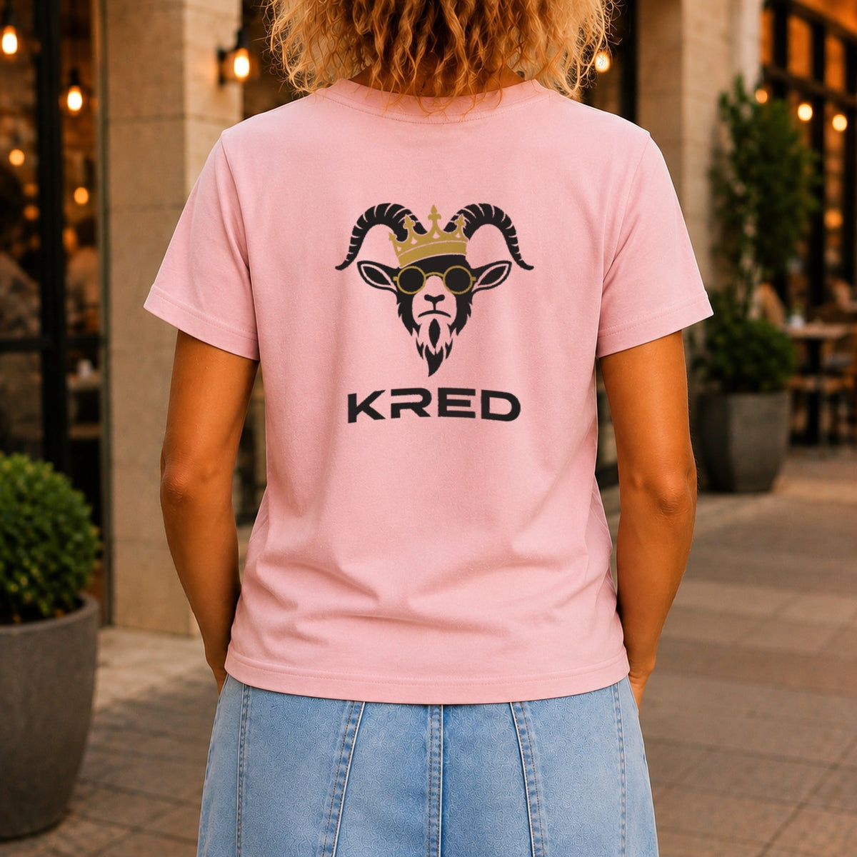 KRED Mascot Tee women's Pink - crowned goat back print