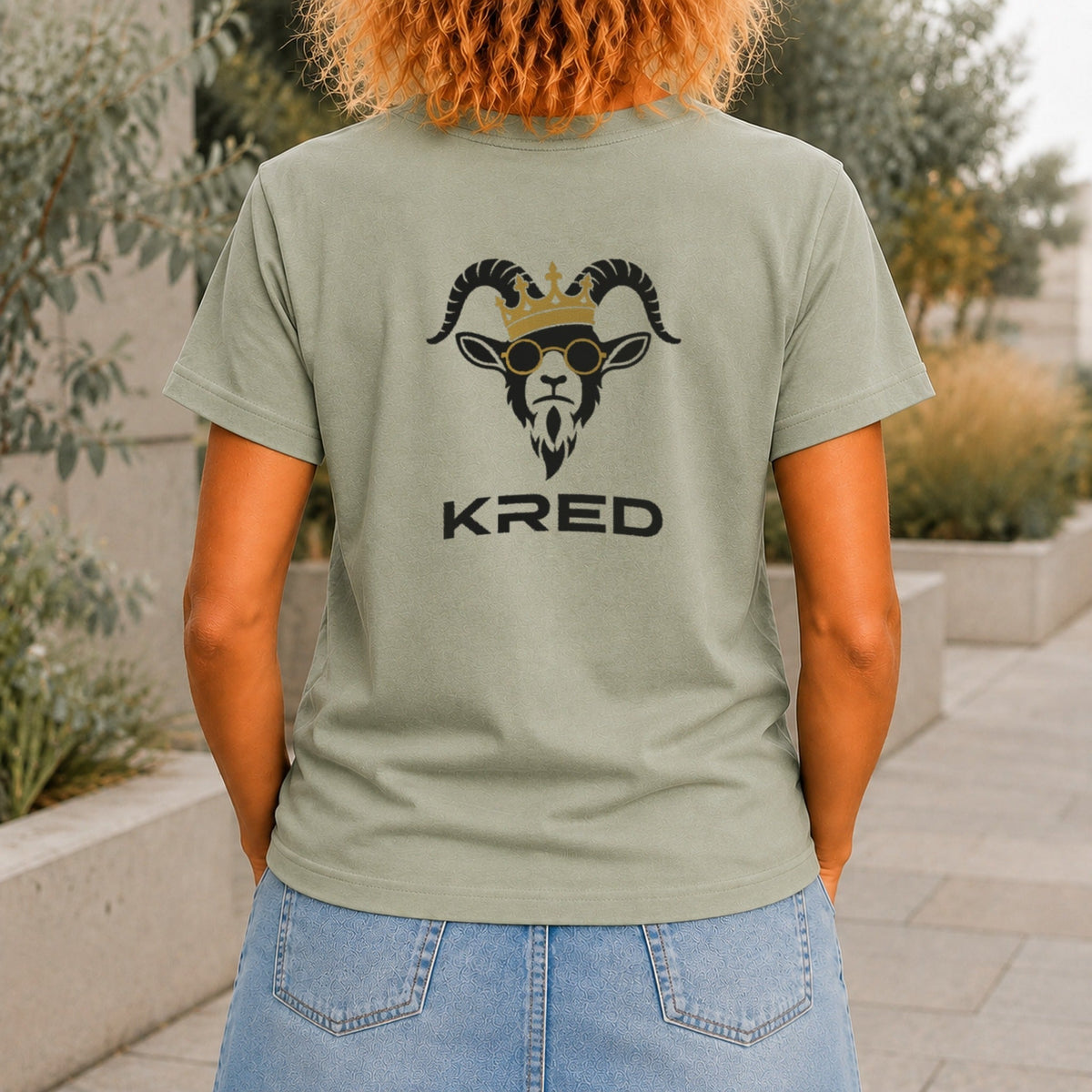 KRED Mascot Tee women's Sage - crowned goat back print