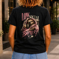 Low Social Battery Women’s tee in Black, back view