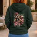 Low Social Battery Women’s hoodie in Forest Green, back view