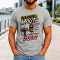 Mouth Operates Faster Than Brain graphic printed on the front of an athletic heather KRED Threads premium tee