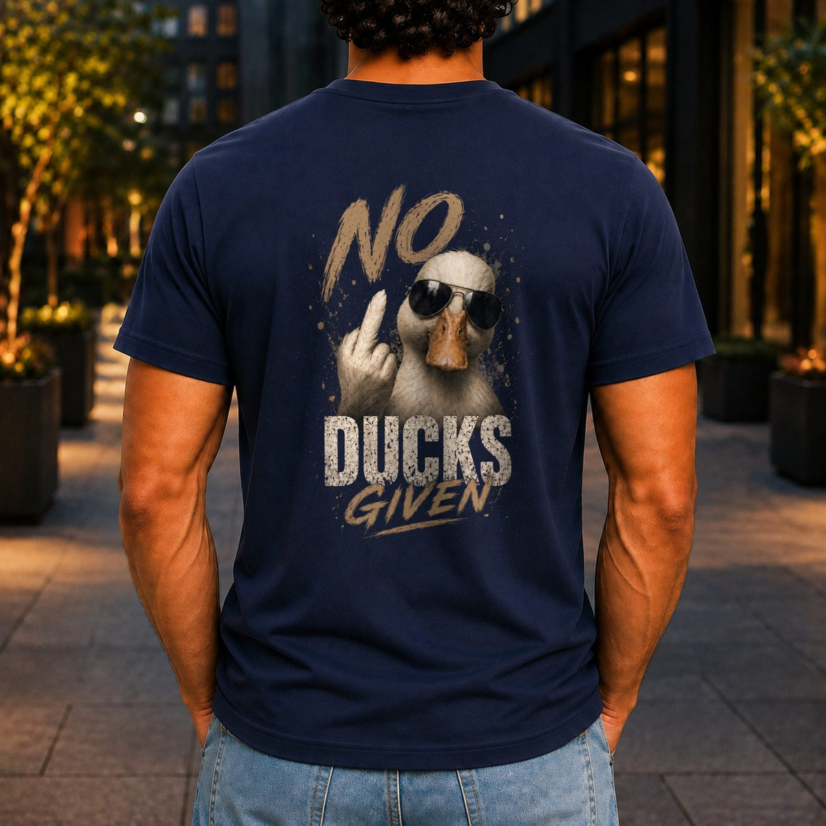 No Ducks Given Men’s tee in Navy, back view