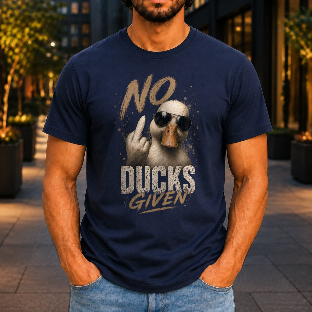 No Ducks Given Men’s tee in Navy, front view