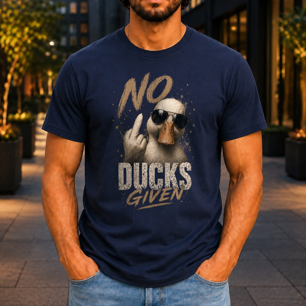 No Ducks Given Men’s tee in Navy, front view