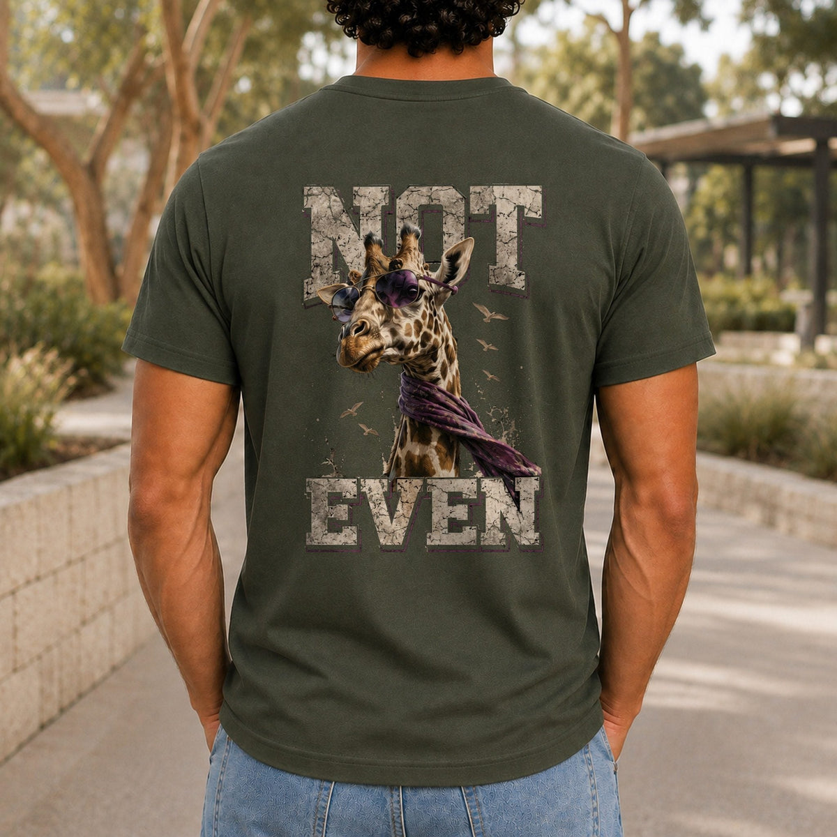 Not Even Men’s tee in Army, back view