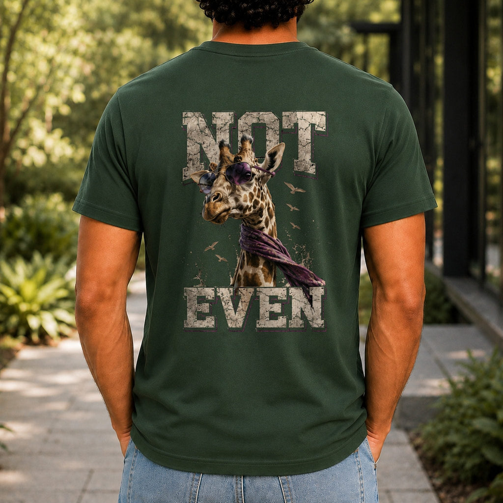 Not Even Men’s tee in Forest Green, back view