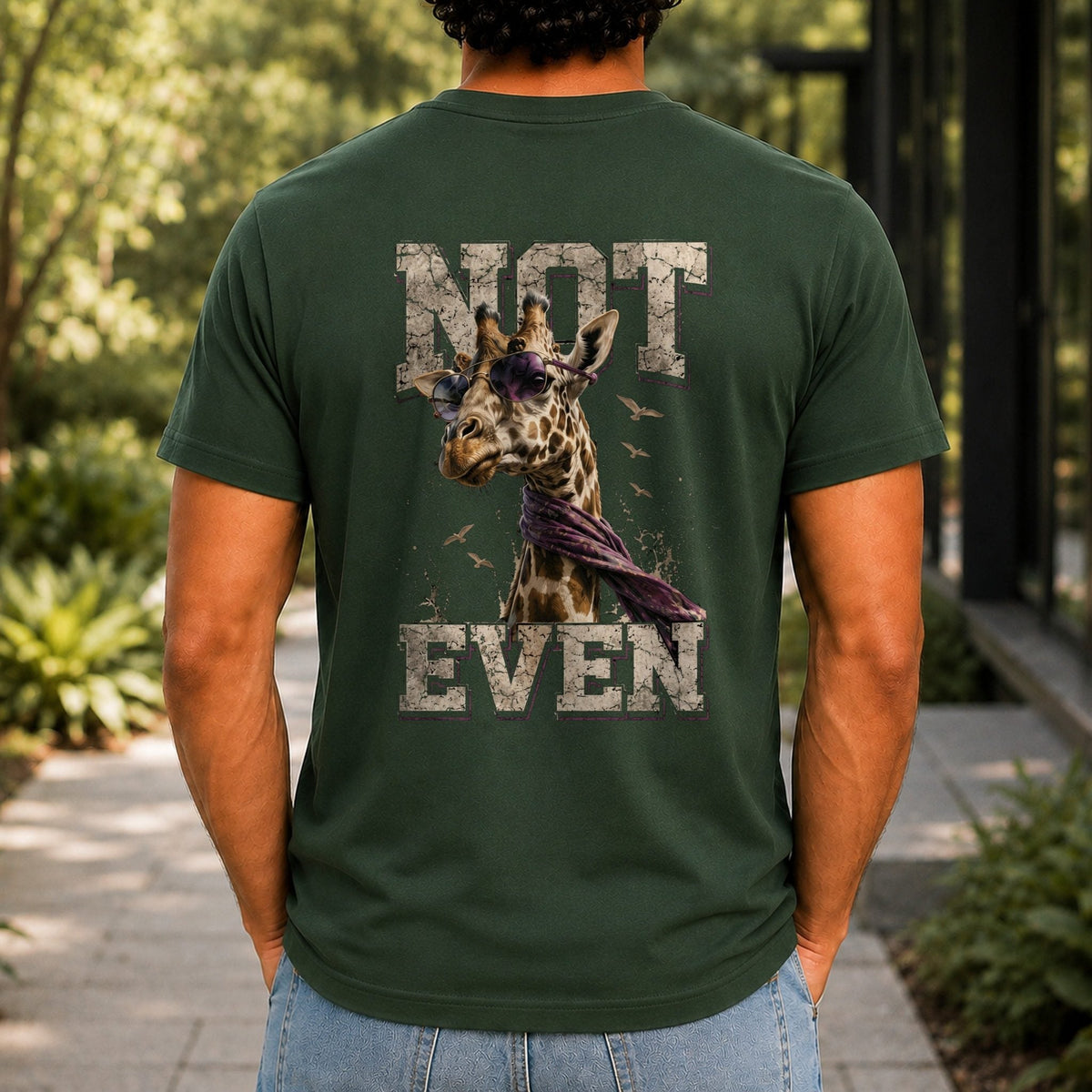 Not Even Men’s tee in Forest Green, back view