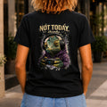 Not Today, Thanks graphic printed on the back of a black KRED Threads premium tee