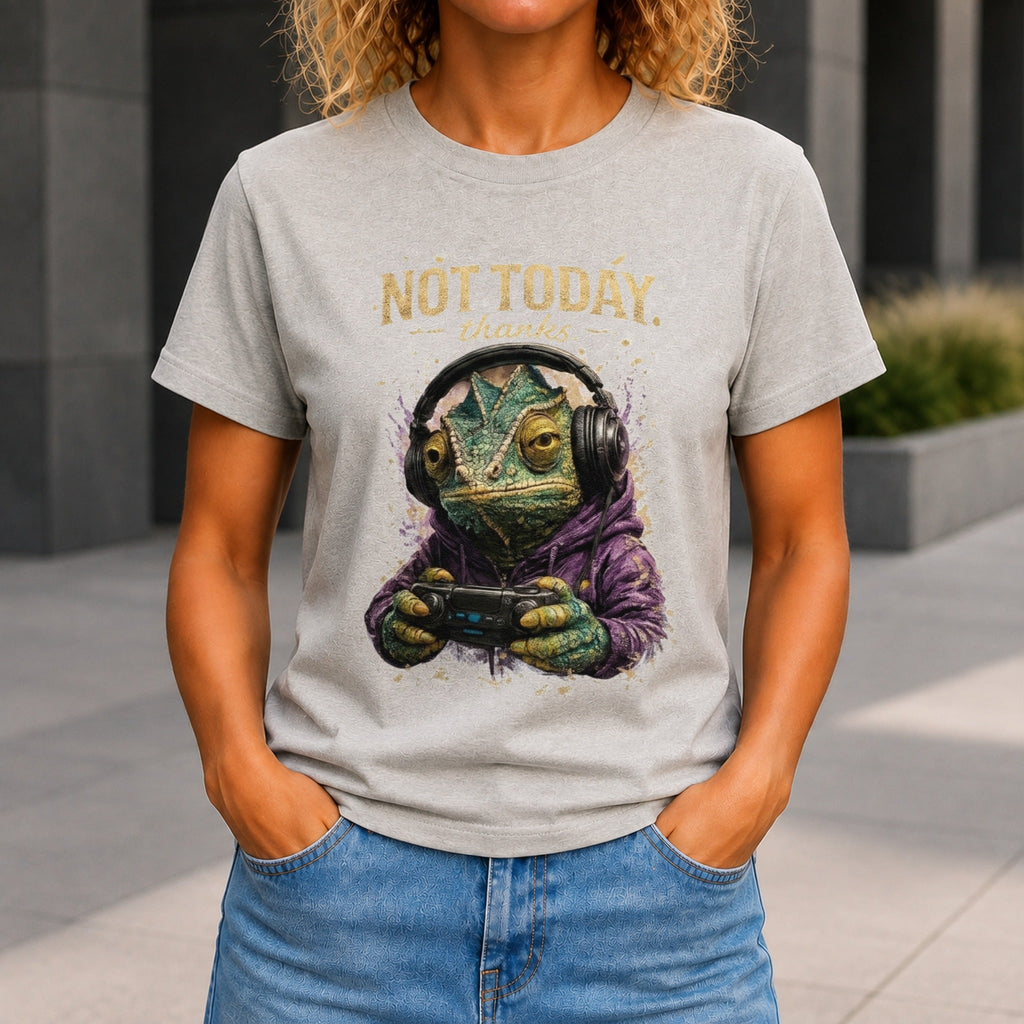 Not Today, Thanks graphic printed on the front of a grey marble KRED Threads premium tee