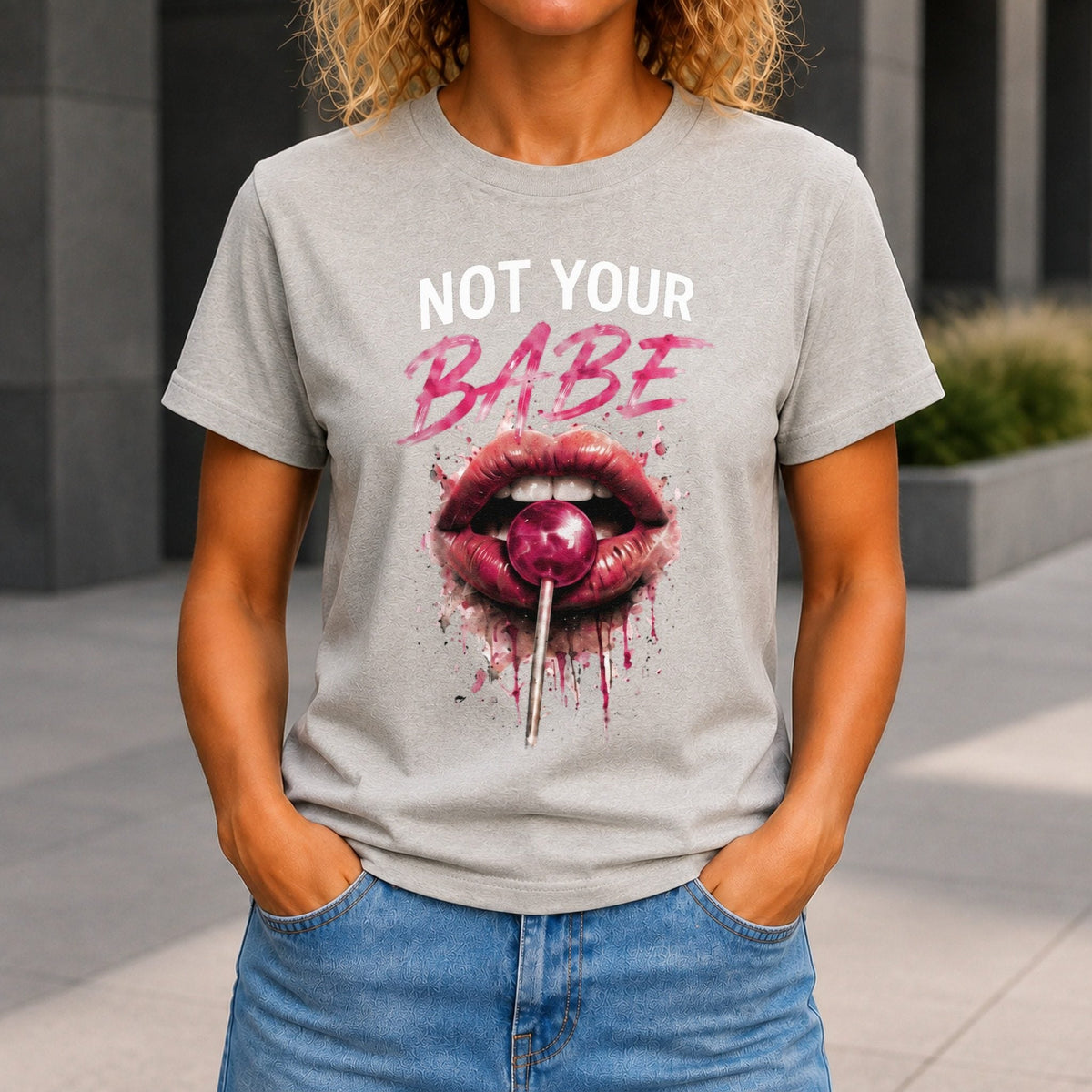Not Your Babe Women’s tee in Grey Marble, front view