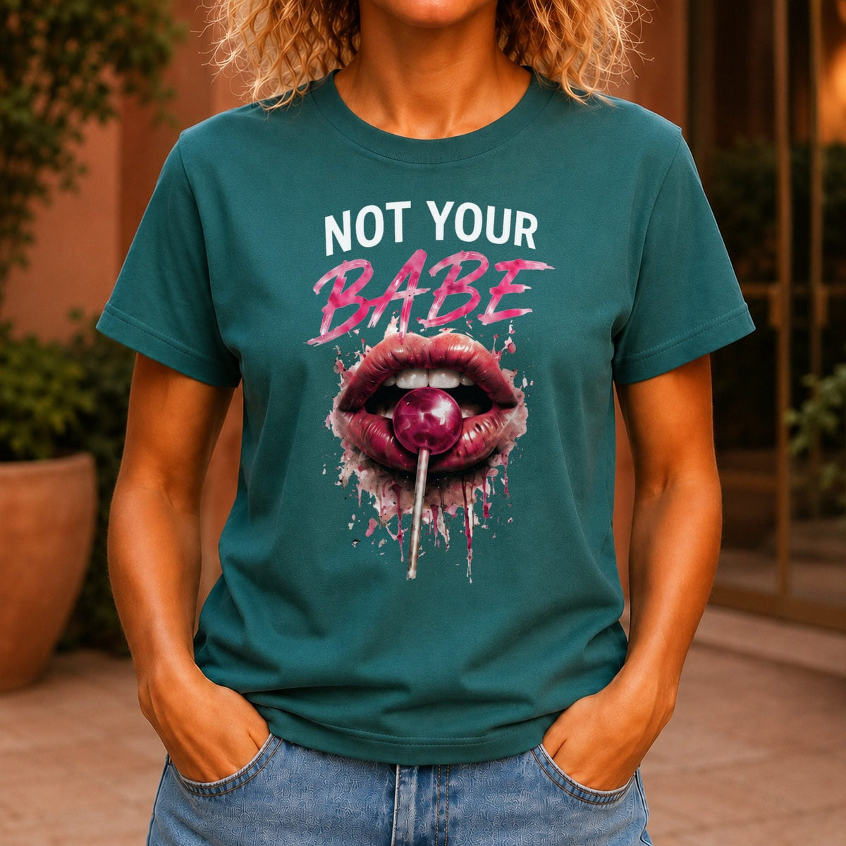 Not Your Babe Women’s tee in Jade, front view