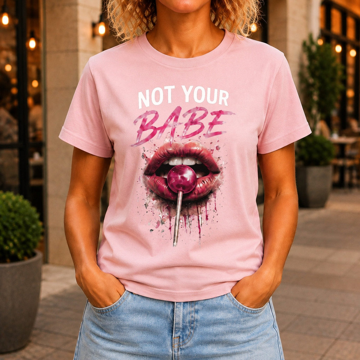 Not Your Babe Women’s tee in Pink, front view