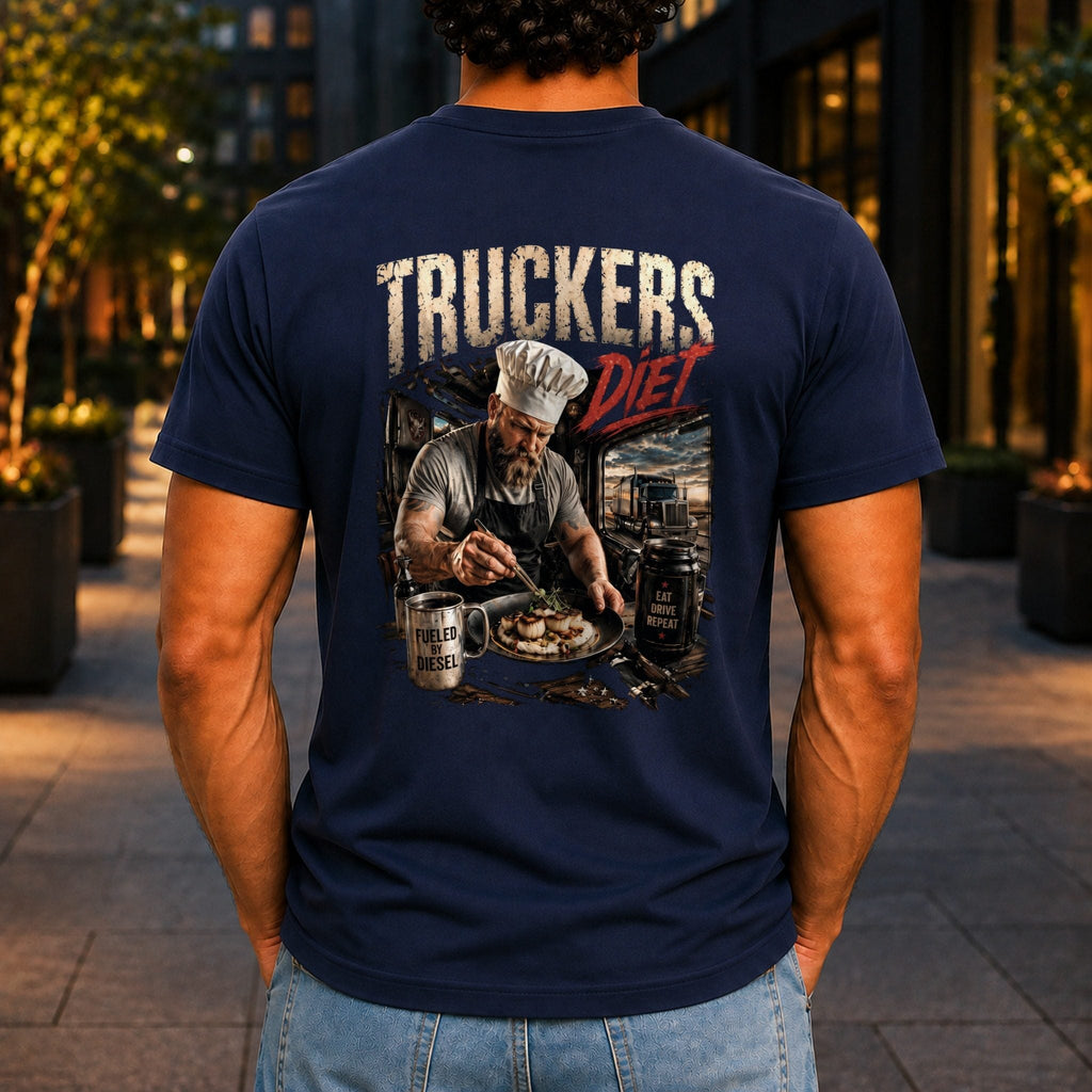 Truckers Diet Men’s tee in Navy, back view