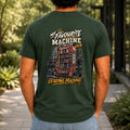 My Favourite Machine At The Gym graphic printed on the back of a forest green KRED Threads premium tee