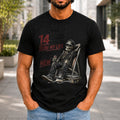 I Wanna Be 14 Again graphic printed on the front of a black KRED Threads premium tee