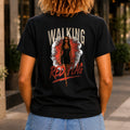 Walking Red Flag graphic printed on the back of a black KRED Threads premium tee