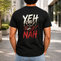 Yeh Nah graphic printed on the back of a black KRED Threads premium tee