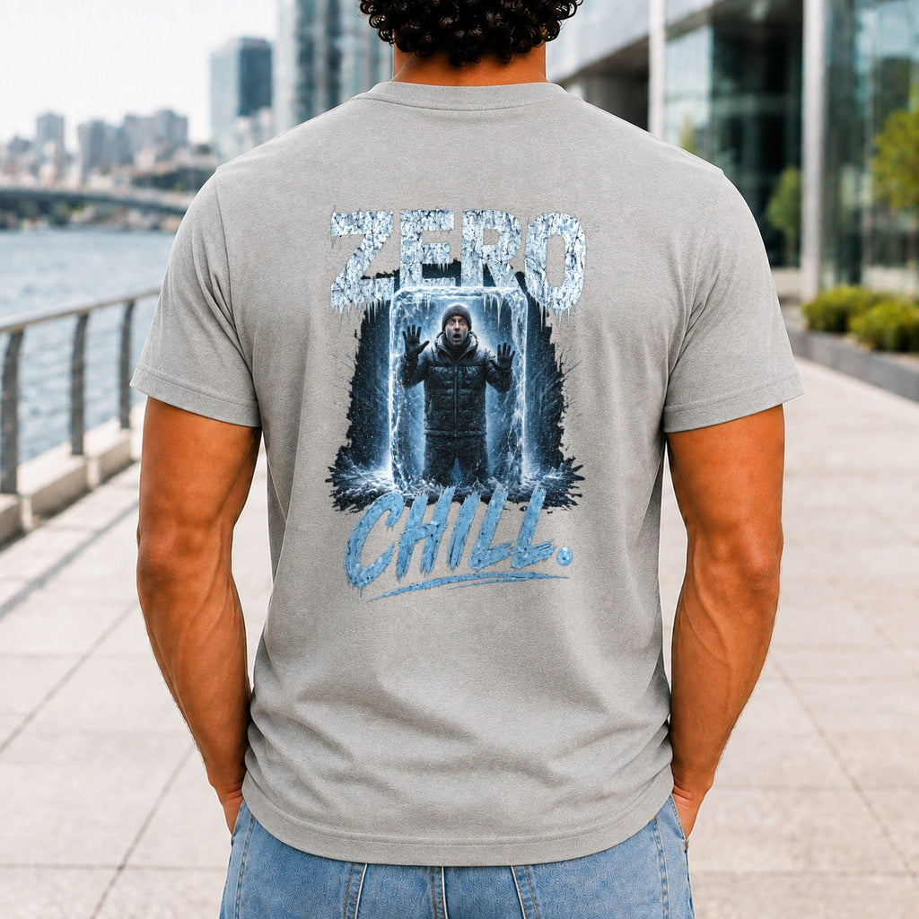 Zero Chill Men’s tee in Athletic Heather, back view