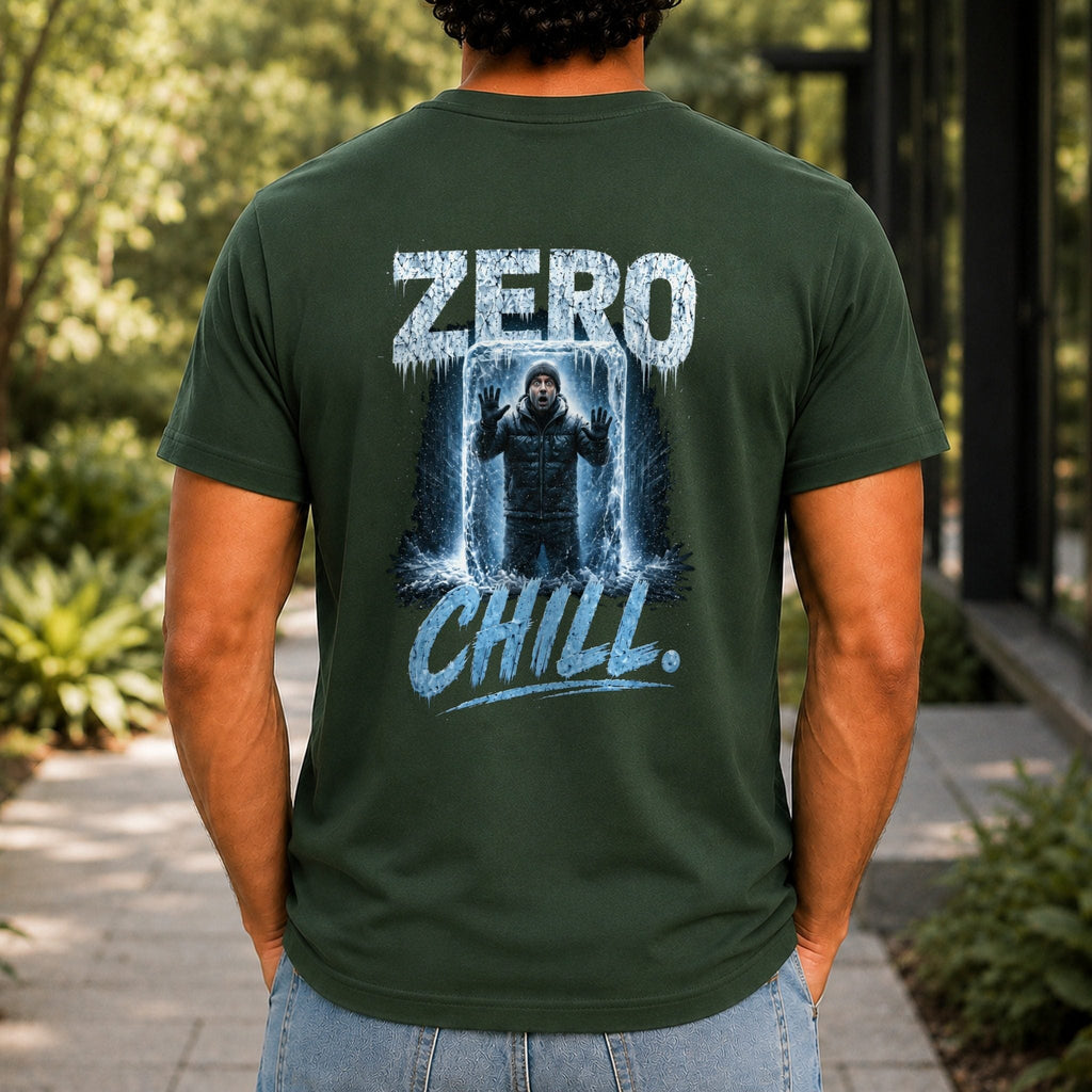 Zero Chill Men’s tee in Forest Green, back view