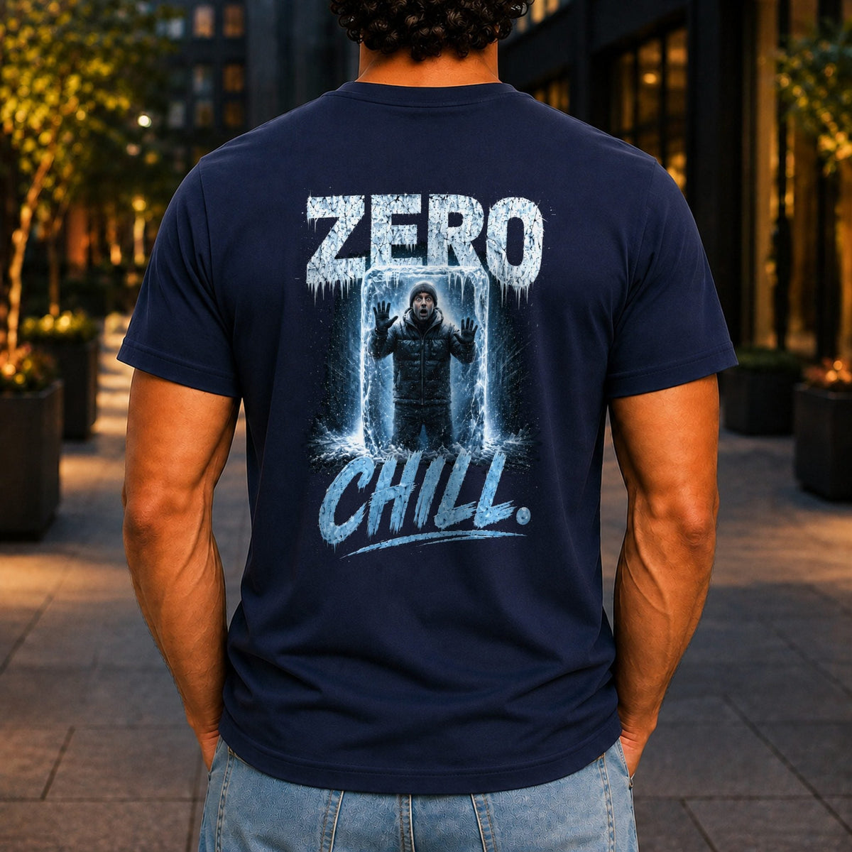 Zero Chill Men’s tee in Navy, back view