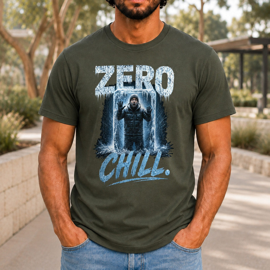 Zero Chill Men’s tee in Army, front view