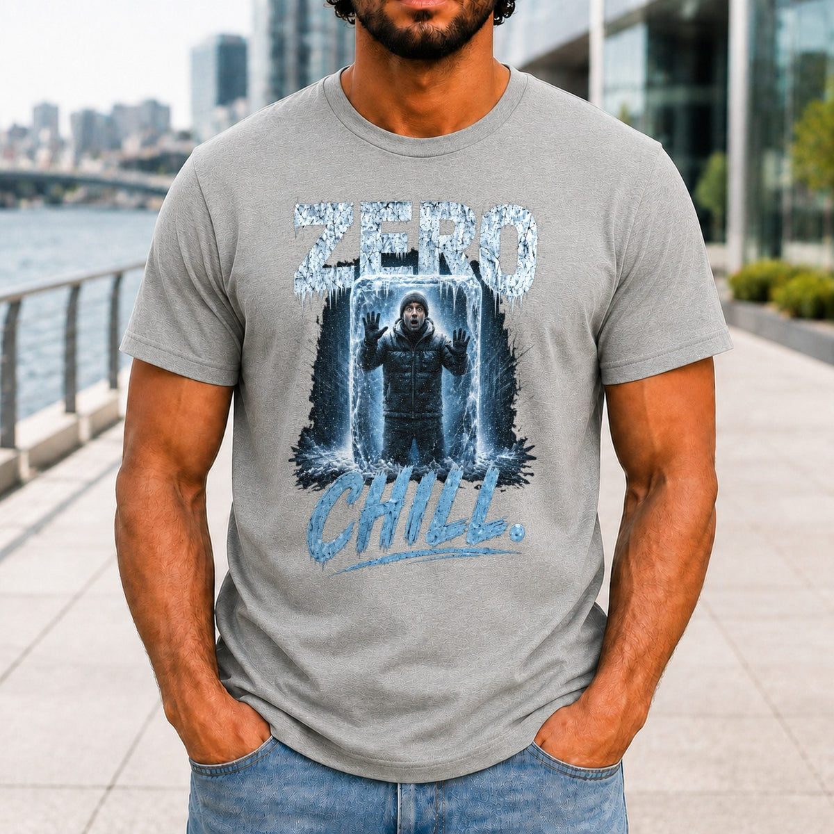 Zero Chill Men’s tee in Athletic Heather, front view