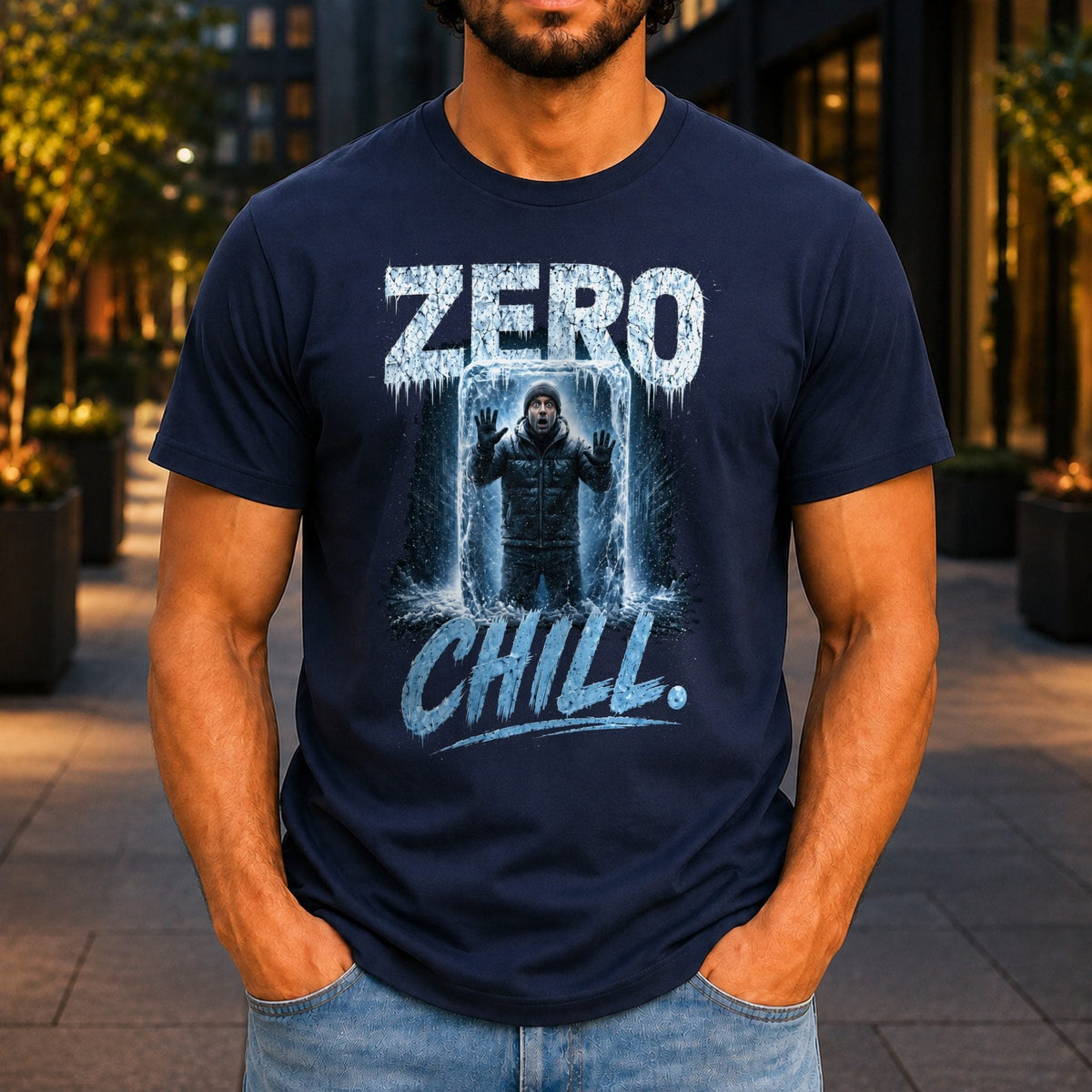 Zero Chill Men’s tee in Navy, front view