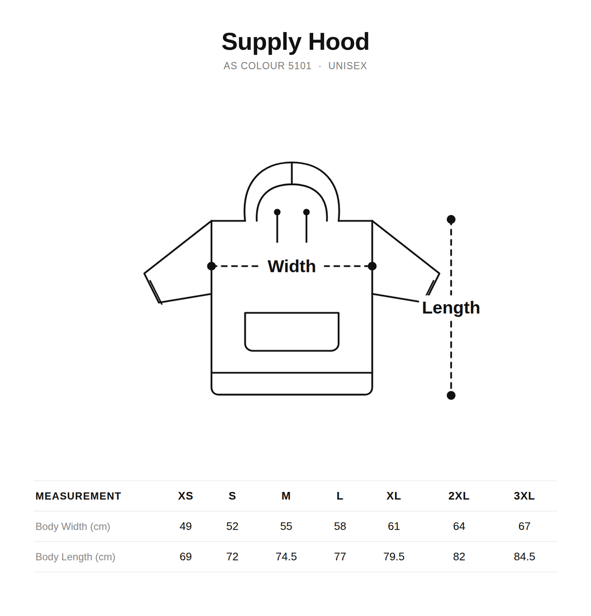 Premium hoodie size guide