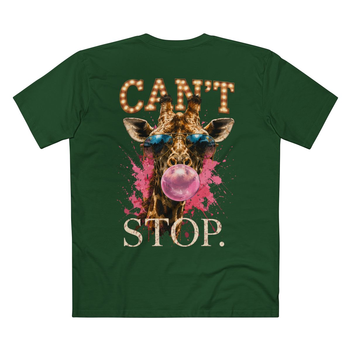 Supplier mockup: Can't Stop, Forest Green tee, back print