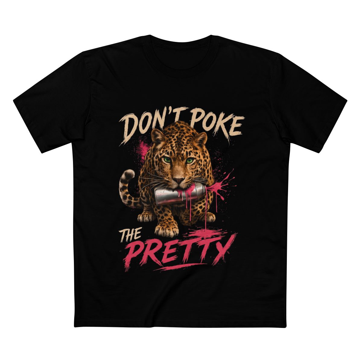 Don't Poke the Pretty printed on the front of a black tee — supplier mockup