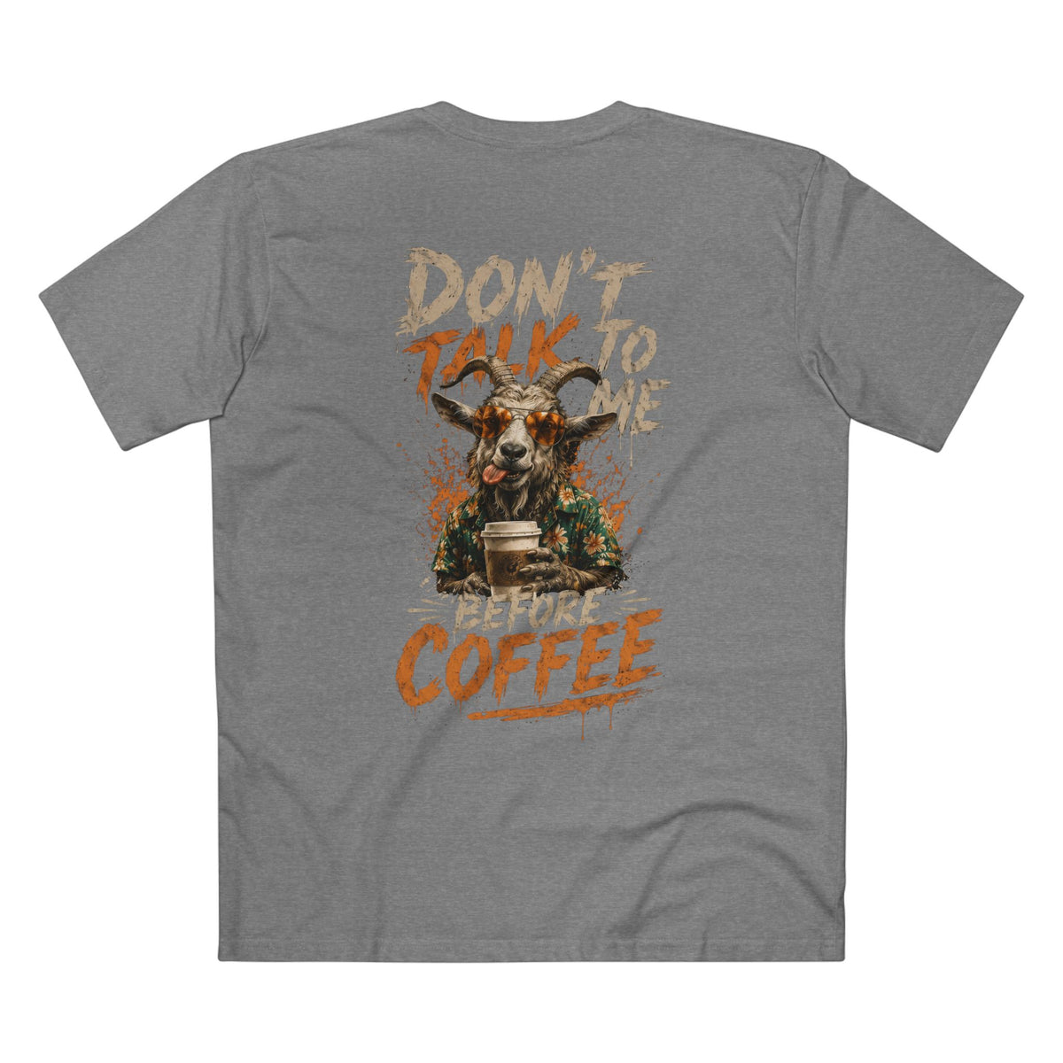 Don't Talk Before Coffee — Women's Premium Graphic Tee supplier flat shirt in Grey Marble, back print
