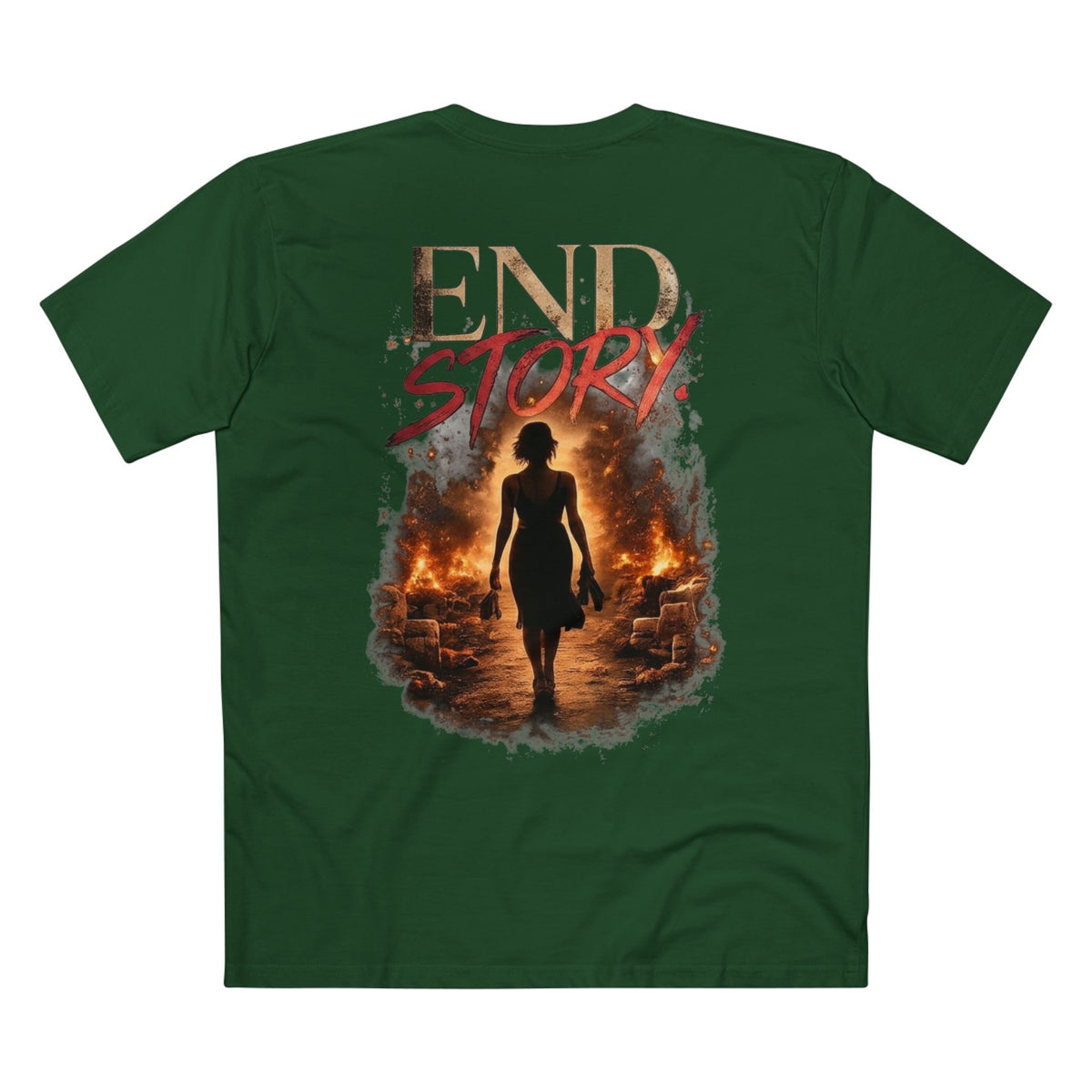 End Story — Women's Premium Graphic Tee supplier flat shirt in Forest Green, back print