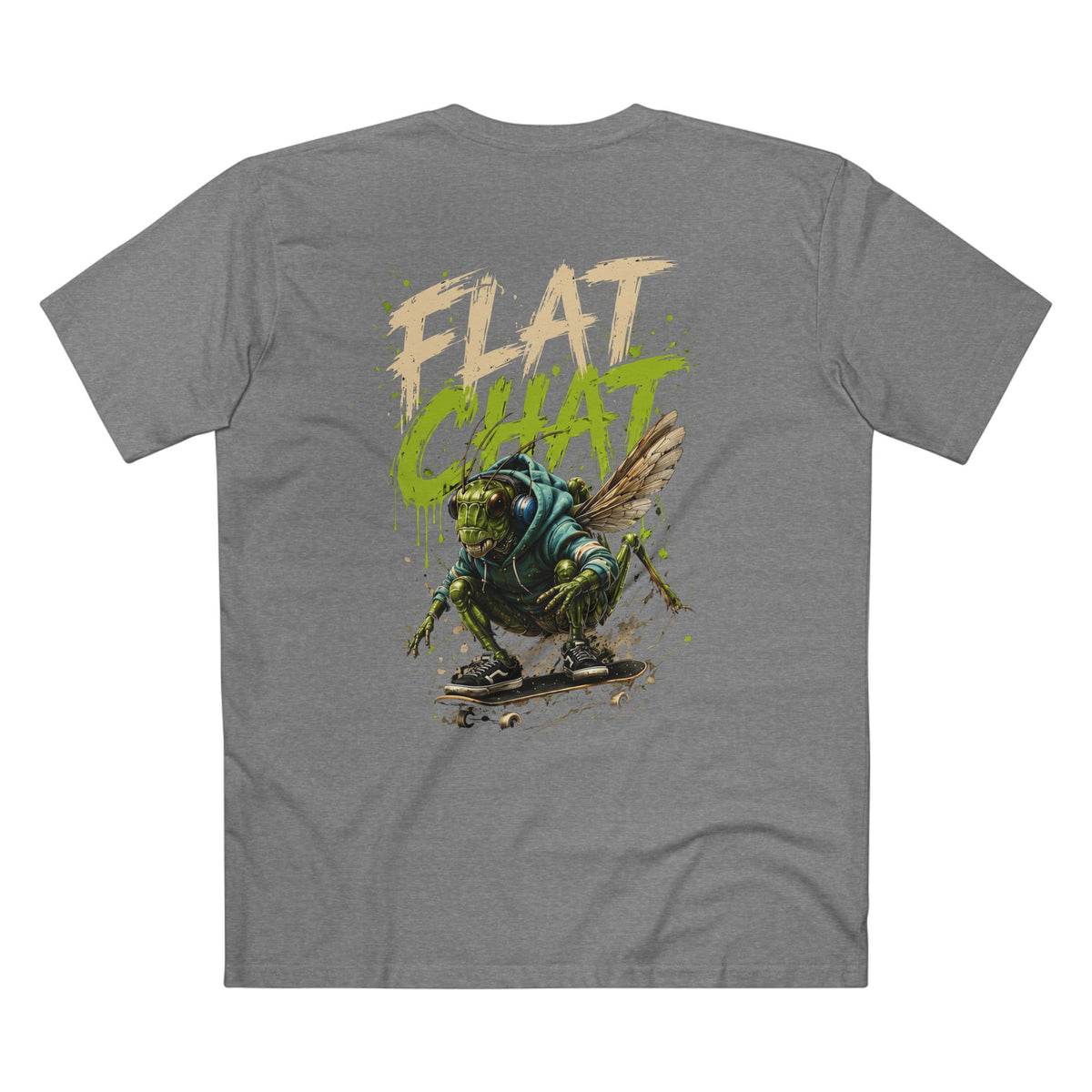 Flat Chat — Men's Premium Graphic Tee supplier flat shirt in Athletic Heather, back print