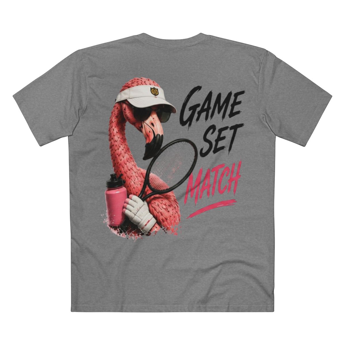 Supplier flat mockup: Game Set Match, Grey Marble tee, back print