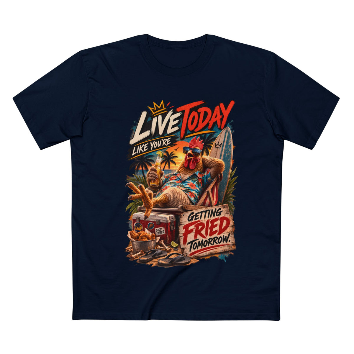 Getting Fried Tomorrow — Men's Premium Graphic Tee supplier flat shirt in Navy, front print