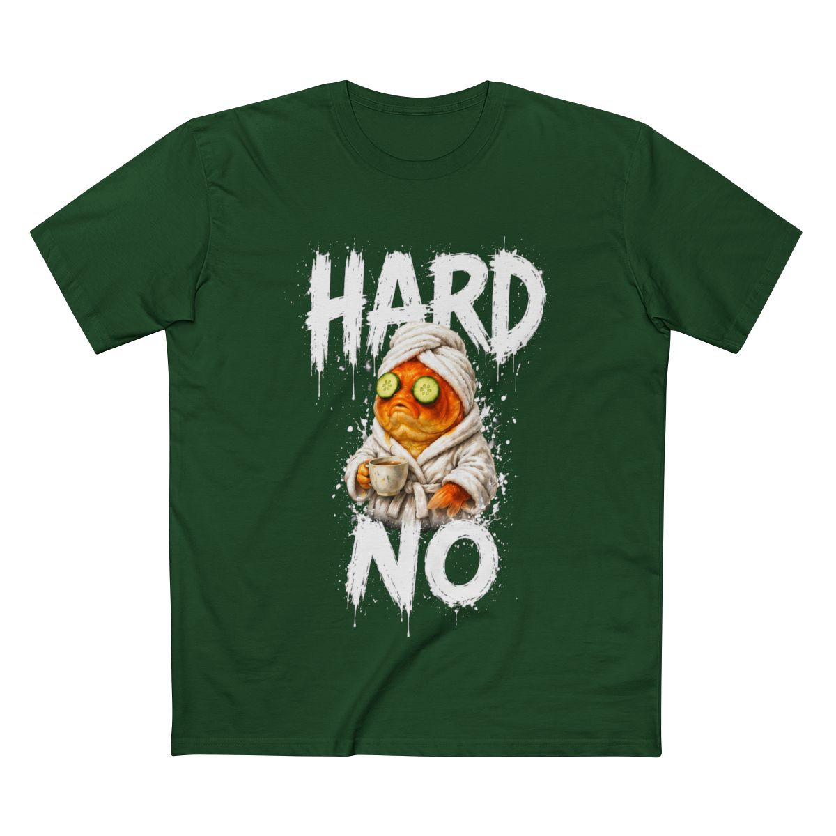 Supplier flat mockup: Hard No, Forest Green tee, front print