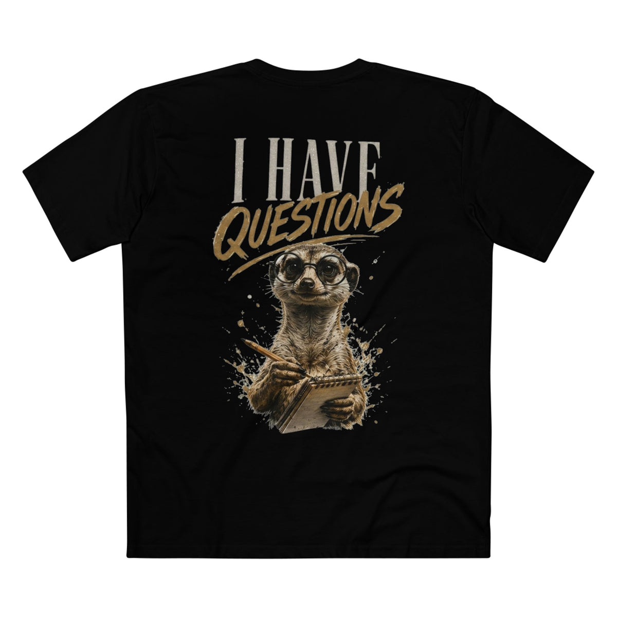 I Have Questions — Women's tee supplier flat in Black, back print