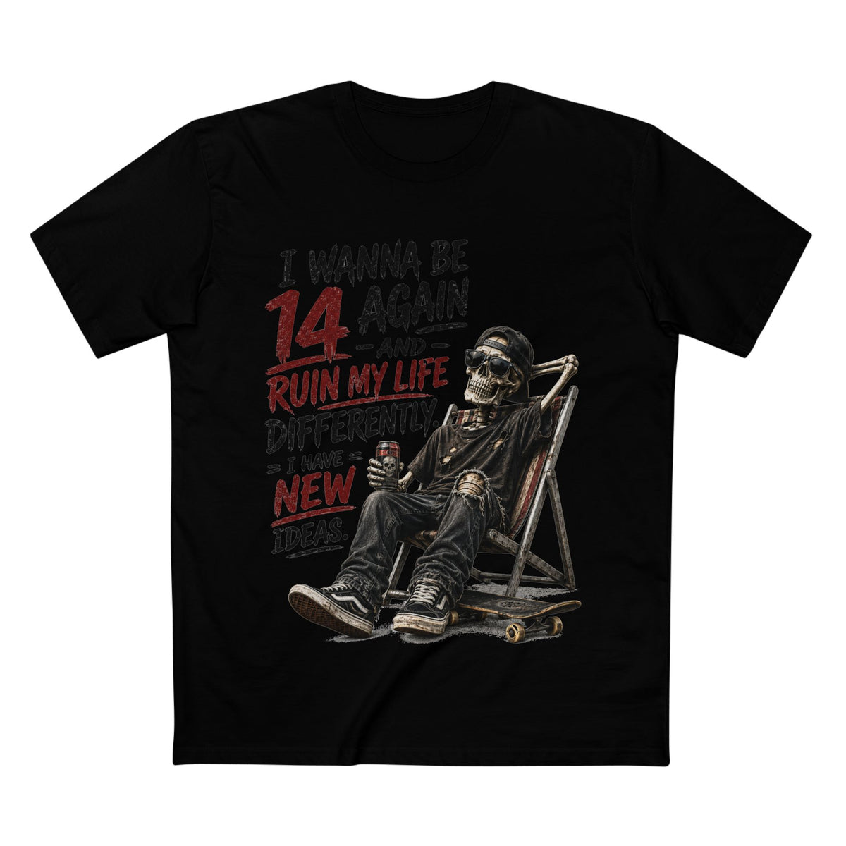 I Wanna Be 14 Again — Men's Premium Graphic Tee supplier flat shirt in Black, front print