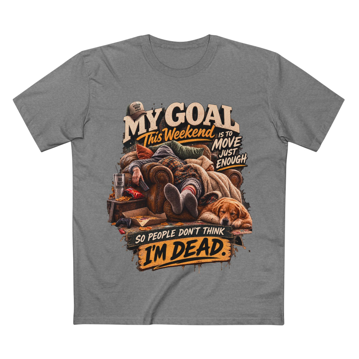 So People Don't Think I'm Dead — Men's Premium Graphic Tee supplier flat shirt in Athletic Heather, front print