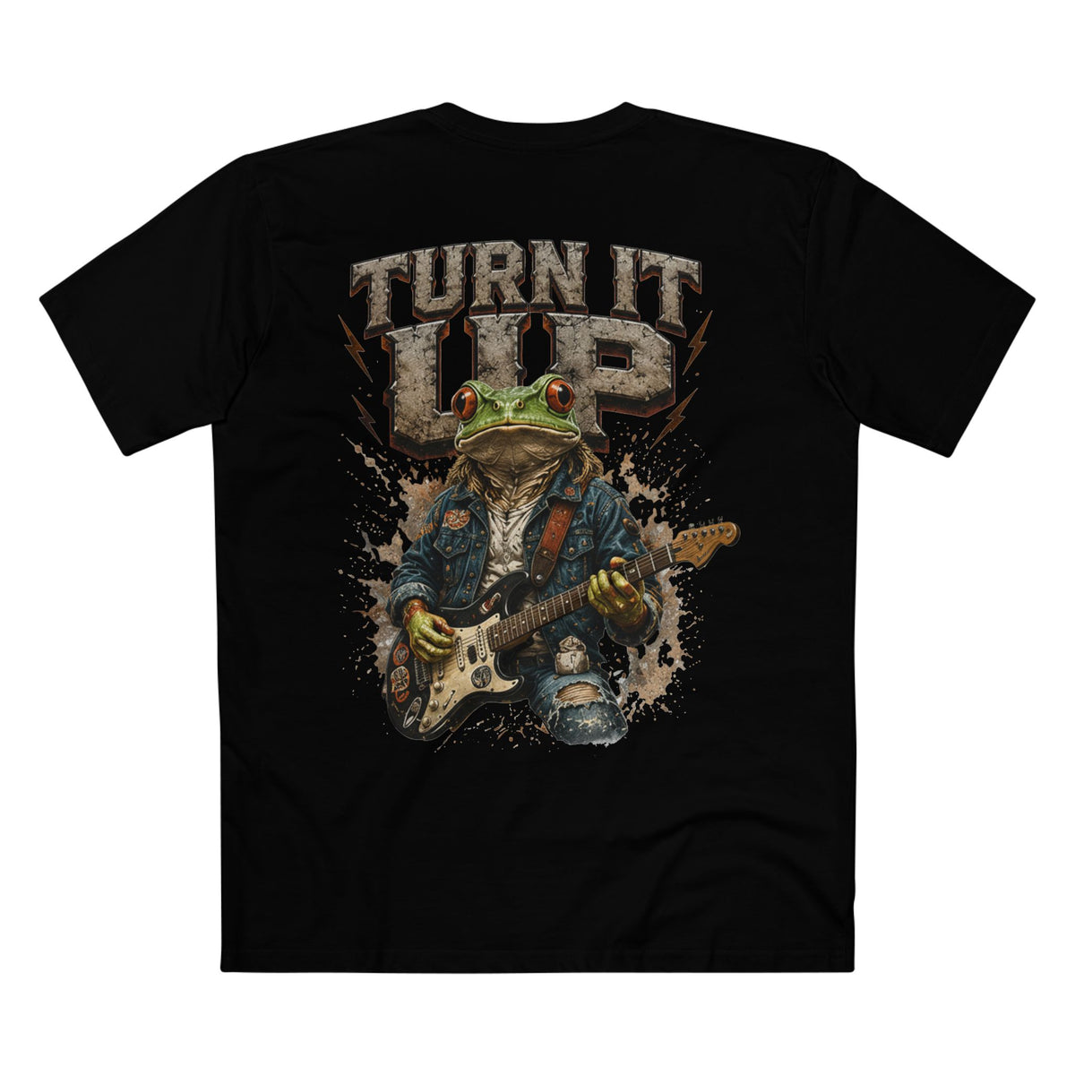 Turn It Up — Men's Premium Graphic Tee supplier flat shirt in Black, back print
