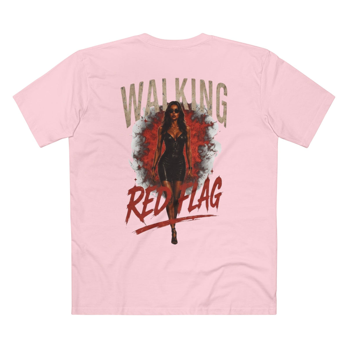 Walking Red Flag — Women's Premium Graphic Tee supplier flat shirt in Pink, back print