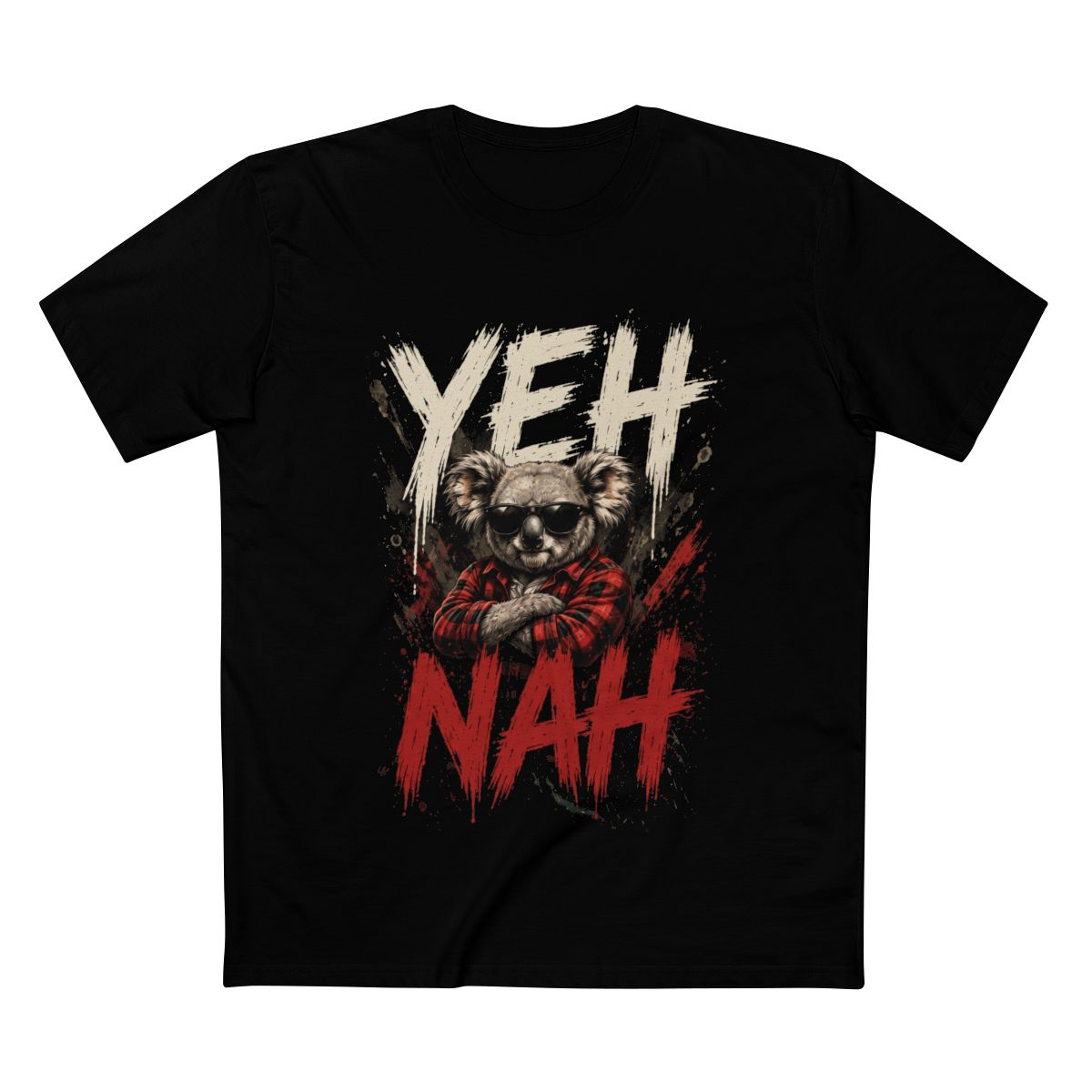 Supplier mockup: Yeh Nah black tee, front print