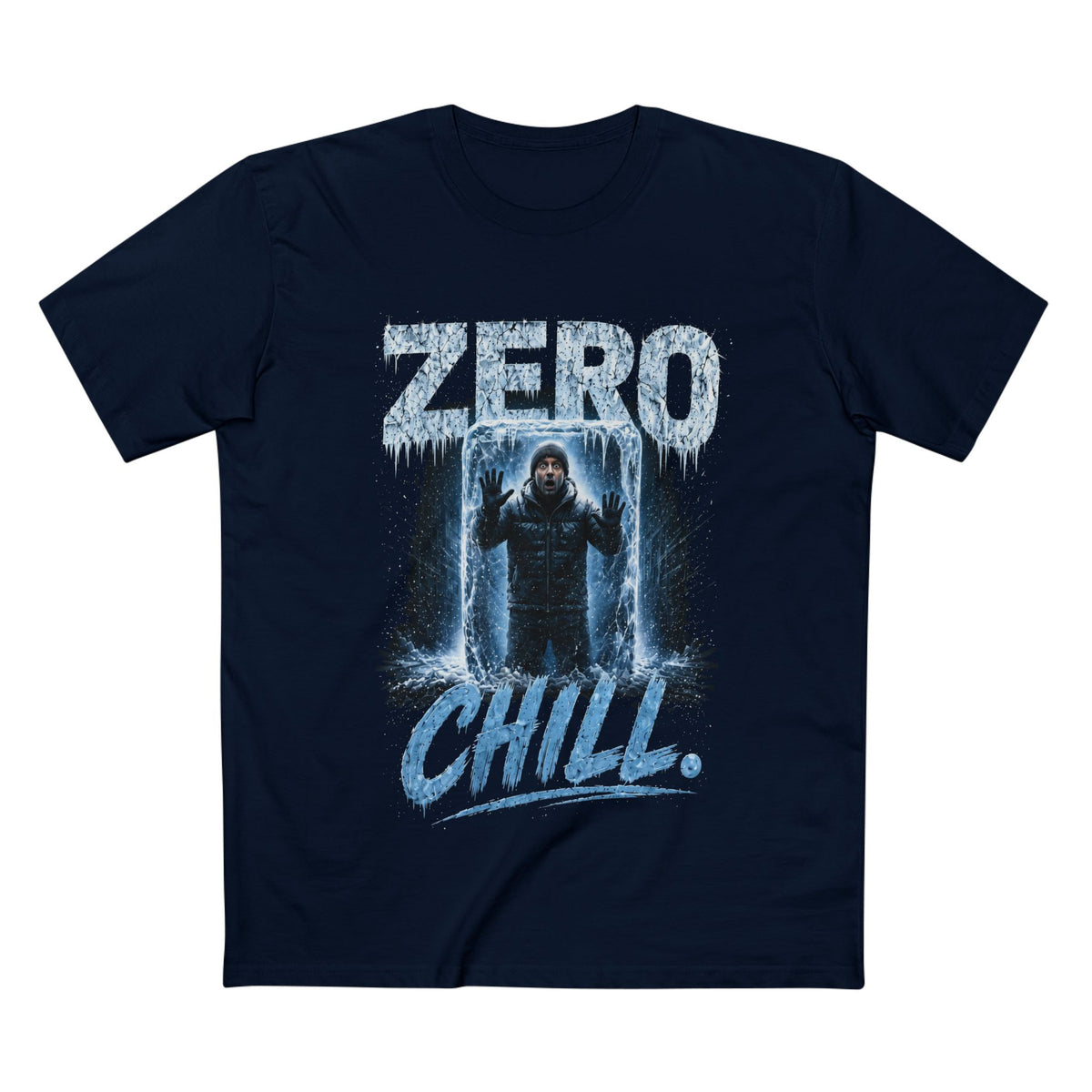 Zero Chill — Men's Premium Graphic Tee supplier flat shirt in Navy, front print