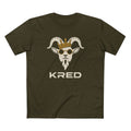 KRED mascot men's Army printed front supplier mockup with large KRED wordmark