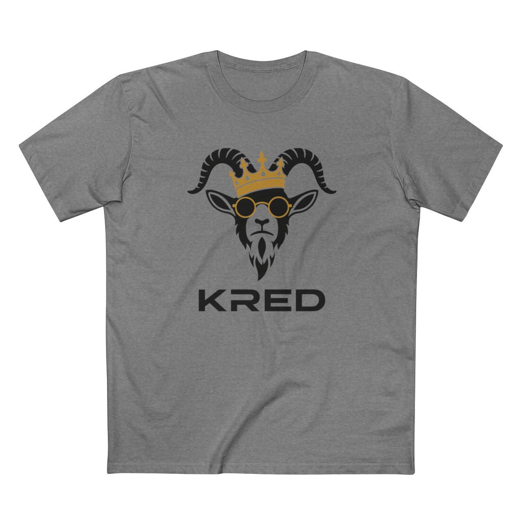 KRED mascot men's Athletic Heather printed front supplier mockup with large KRED wordmark