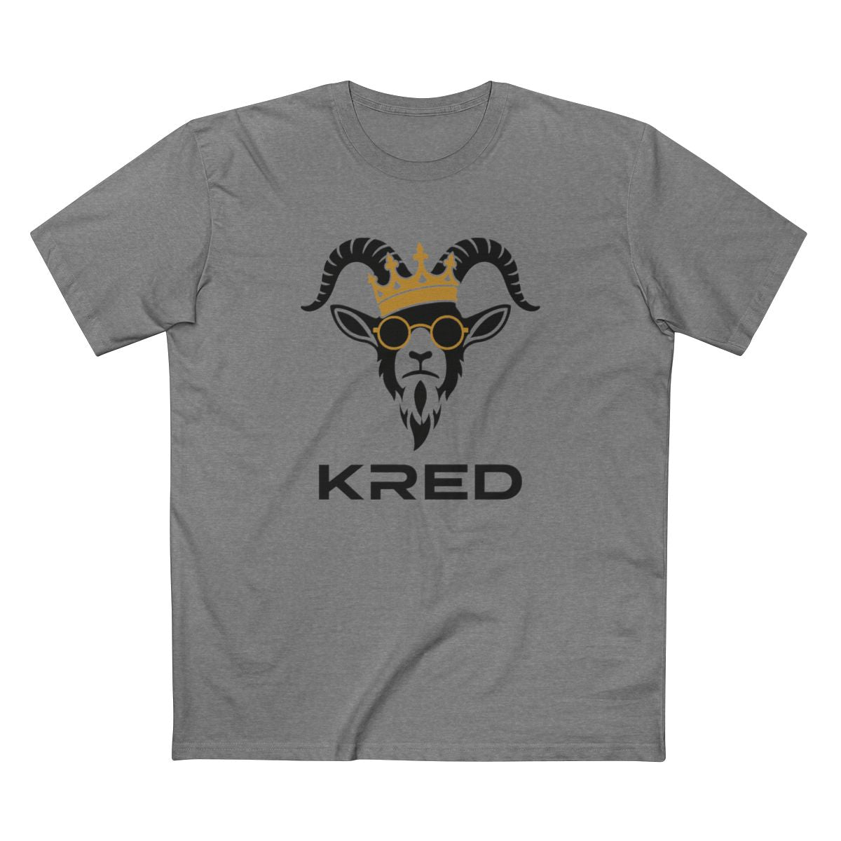 KRED mascot men's Athletic Heather printed front supplier mockup with large KRED wordmark