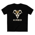KRED mascot men's Black printed front supplier mockup with large KRED wordmark